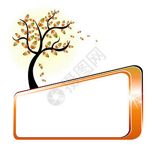 秋树和横幅叶子插图正方形框架植物棕色背景图片