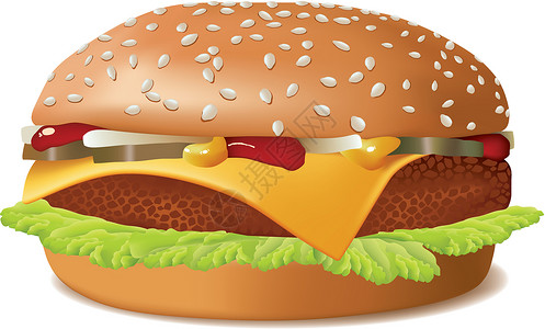紫芝麻菜芝士汉堡黄色包子绿色面包红色插图食物快餐棕色芝麻设计图片
