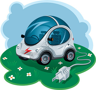 替代燃料使用电动汽车漫画活力陆地环境保护花朵卡通片插图运输力量绿色设计图片