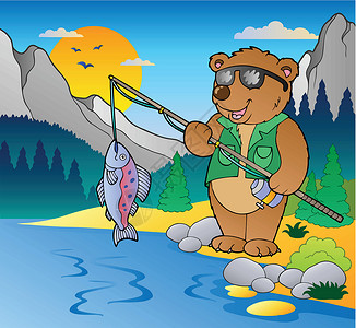 休闲钓鱼带卡通渔民2的湖设计图片