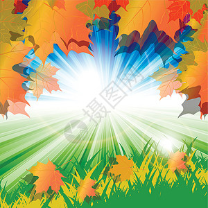 秋天蓝色床单绿色红色天空草本植物太阳黄色插图图片
