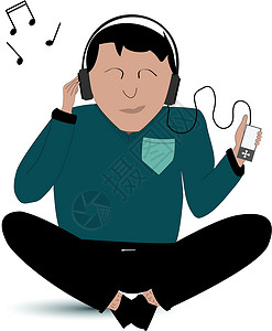 舒缓的音乐带耳机的人娱乐快乐男性头发音乐情绪微笑音乐播放器青年技术设计图片