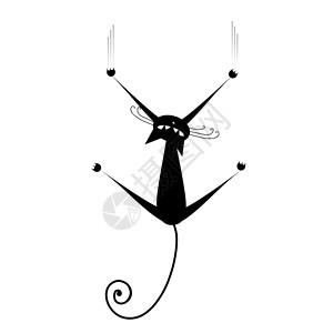 给猫咪撑伞放松 黑色猫头鹰的背影给你设计尾巴猫科小猫眼睛艺术绘画墨水猫咪哺乳动物宠物设计图片