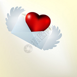带翅膀信封心跳玻璃心脏的情人卡 EPS 8设计图片