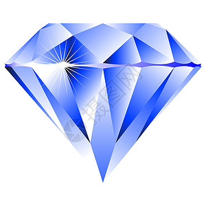 手绘蓝宝石钻石白上孤立的蓝色钻石折射蓝宝石玻璃红宝石财富火花奢华岩石插图订婚设计图片