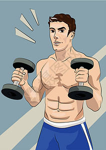 青年男子使用阻力带健身塑身带哑铃的运动健体男设计图片