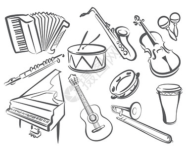 手鼓乐器一组图标的音乐乐器设计图片