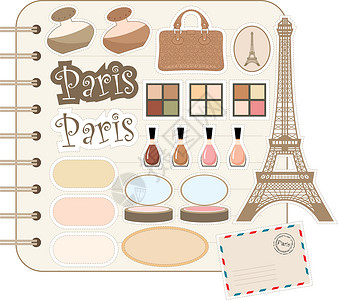 香水厂与Tour d'Eiffel和化妆品的剪布元素设计图片