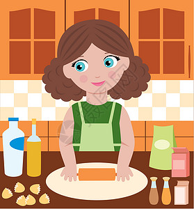 面粉面包擀面杖妇女准备面粉面包师美食女士蛋糕面团烹饪生活家庭滚动食物设计图片