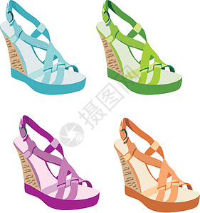 白鞋彩虹素材女鞋 白底的花色凉鞋设计图片