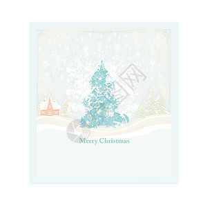 龙年明信片卡片圣诞树卡摘要假期雪花风格小路庆典降雪框架装饰品民间海报设计图片