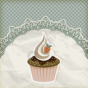 蛋糕花边向矢量回溯邀请用纸巾上加纸杯蛋糕的泰姆拉特设计图片
