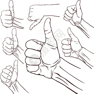不认可手势一组七只手手势人类情绪手指享受棕榈符号绘画插图手腕设计图片