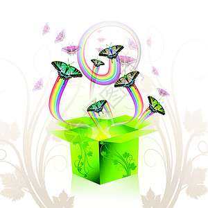 动态蝴蝶弹簧盒盒子墙纸三叶草雏菊插图喜悦彩虹活力树叶阳光设计图片
