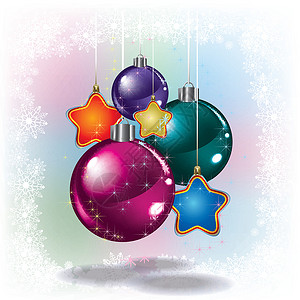 彩色圣诞装饰带装饰和雪花的圣诞祝词设计图片
