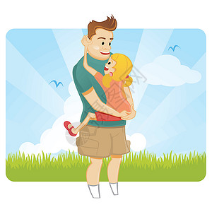 父亲抱着女儿父亲节日天空男性快乐蓝色拥抱父母女孩庆典孩子喜悦设计图片