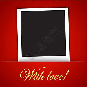 照片配件红色背景上带空白照片框的爱卡模板惊喜婚礼边界剪贴簿展示废料框架配件愿望金子设计图片