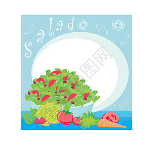 骨瓷碗充满新鲜蔬菜沙拉的碗插图设计图片