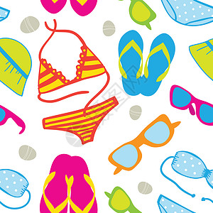 手绘连体泳衣可爱的暑假无缝背景设计图片