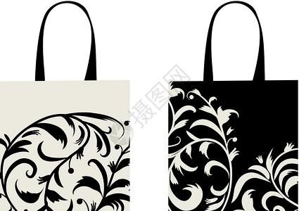 茶叶手提袋包装购物袋设计 花花装饰品购物漩涡店铺叶子包装绘画塑料创造力黑色商品设计图片