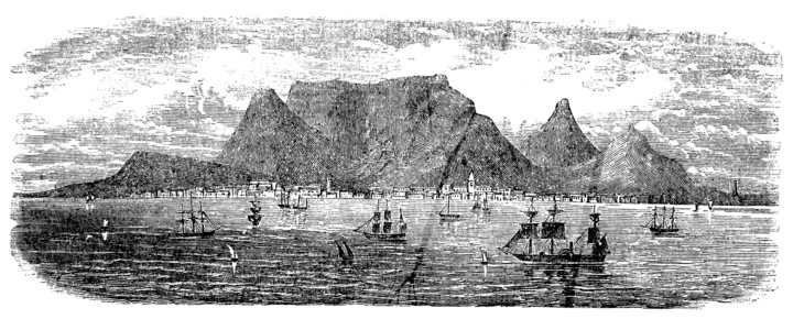 山梅南非开普敦餐桌湾古年风景 南非开普顿桌台桌子旅行码头城市海洋运输艺术品海景地标设计图片