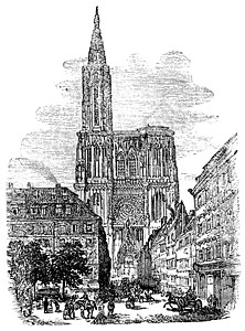 法国哥特式建筑斯特拉斯堡大教堂或我们的斯特拉斯堡圣母大教堂在 S建筑学插图建筑传统绘画纪念碑艺术草图信仰艺术品设计图片