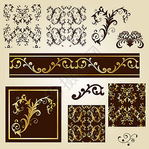 瓦利亚维察重要设计要素花丝边界书法蕾丝漩涡手绘风格棕色曲线叶子设计图片