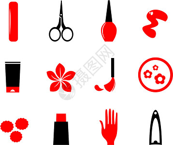 红指甲走路白(红 黑)上隔离的美甲 化妆品和美容图标设计图片