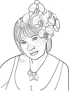 漂亮兰花女人的脸和鲜花设计图片