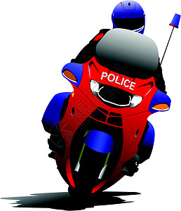 牵着警犬的警察在路上骑着警车的警察 矢量插图头盔运输车辆危险自行车摩托车活动风险发动机冒险设计图片