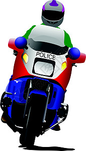 牵着警犬的警察在路上骑着警车的警察 矢量插图风险男人运输引擎速度头盔摩托车发动机车辆危险设计图片