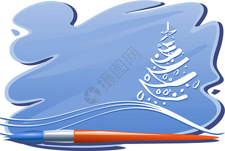 才思泉涌圣诞树概念个性插图白色创新装饰风格蓝色画家潦草地设计图片