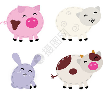 羊猪隔离在白色上的可爱农畜设计图片
