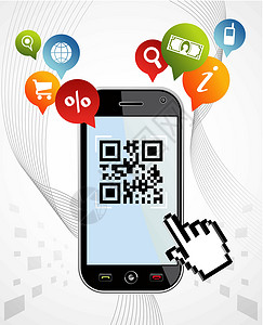 二维码小素材智能电话 QR码应用矢量插图设计图片