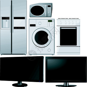 电视洗衣机一套家用电器 矢量设计图片