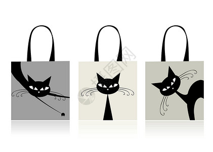 大瓷猫素材黑猫优雅 设计购物袋绘画哺乳动物反射眼睛艺术胡须猫科草图插图猫咪设计图片