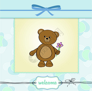 拿花熊带泰迪熊和花朵的生日快乐卡淋浴框架童年公告横幅周年艺术孩子纪念日圆圈设计图片