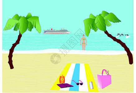 宁静如梦热带热带海滩冲浪阳光天空泳装旅游假期沙滩巾女士支撑天堂设计图片
