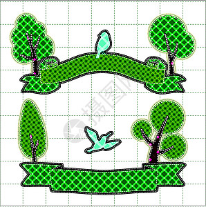 边牧家庭带树和鸟的生日彩带条形图示设计图片
