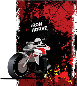 越野摩托有摩托车图象的红色红背景 铁马 矢量设计图片