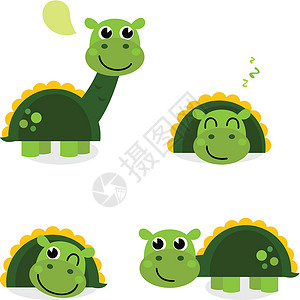 微笑迪妮莎白色上隔离的可爱绿色恐龙设计图片