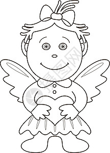 天使孩子配有情人之心的女孩天使 大纲草图卡通片节日娃娃家庭孩子展示童年婴儿生日设计图片