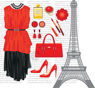 巴黎时装与埃菲尔铁塔搭配的时装设计图片