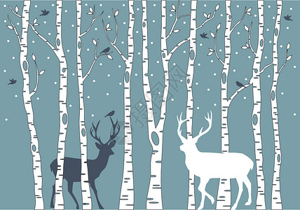 桦木含有鹿 矢量背景的二树设计图片