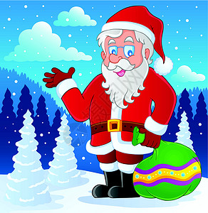 圣诞老人专题图象4帽子下雪礼物插图艺术品农村衣服假期传统展示背景图片