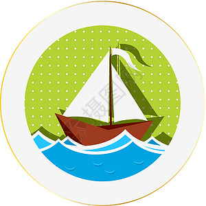 海洋纸墙素材帆船贴标签设计图片