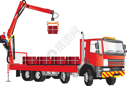 建筑模块素材红色起重卡车设计图片