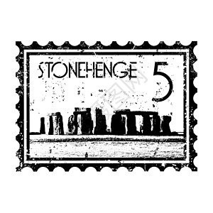 邮票册单一巨石柱图标矢量插图旅游游客划痕英语岩石时代吸引力新石器邮票石头设计图片