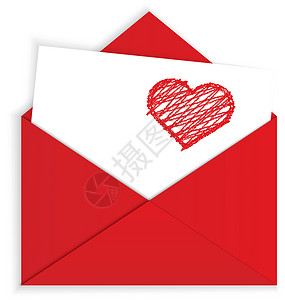 白色的信封红信封矢量上的心蜡笔设计图片