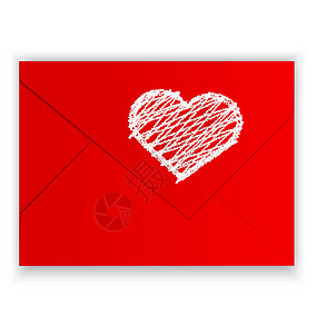 红色背景卡片红信封矢量上的红心白蜡笔设计图片